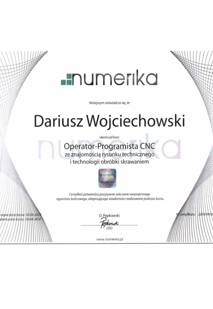Certyfikat NUMERIKA